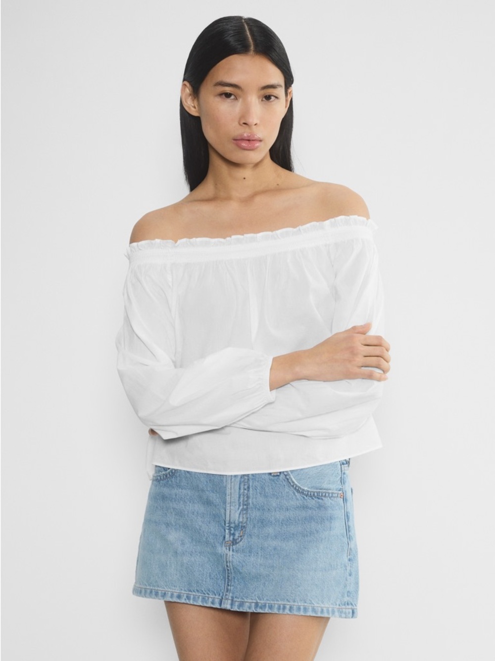Aritzia Sunday’s Best Poplin Minerva white blouse cotton off the shoulder - Picture 2 of 8